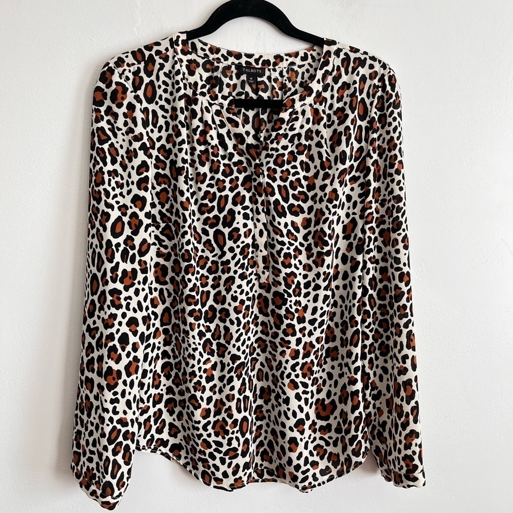 Talbots Leopard Print 1/2 button Long Sleeve Blou… - image 1
